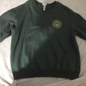 H&M Dark Green Crewneck Sweater with Peace Sign